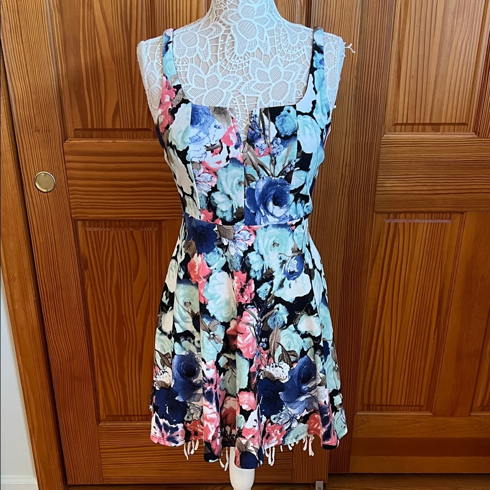Aqua Floral Tank Top Dress